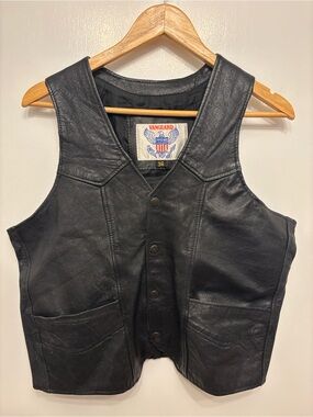 Vintage Men's Black Leather Motorcycle Style Vest